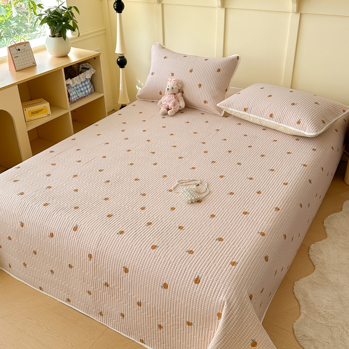 91家纺网 家纺一手货源 找家纺 寐居家纺 2025新款A类数码印花老粗布夹棉床盖 橘里橘气