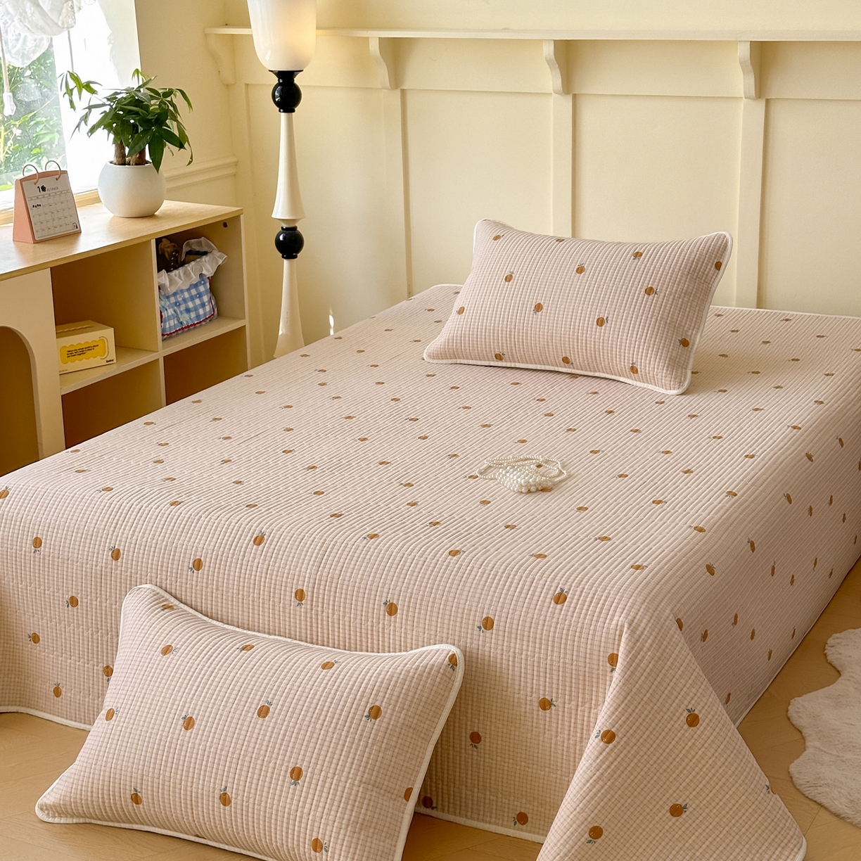 91家纺网 家纺一手货源 找家纺 寐居家纺 2025新款A类数码印花老粗布夹棉床盖 橘里橘气