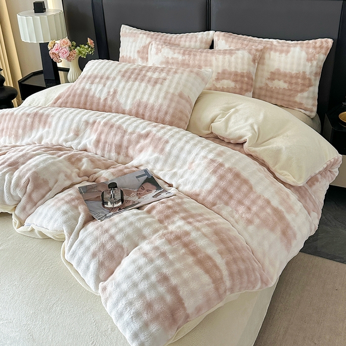 91家纺网 家纺一手货源 找家纺 （总）许林家纺 2025新款炫彩水墨画仿兔毛绒大泡泡绒印大理石纹高克重绒四件套