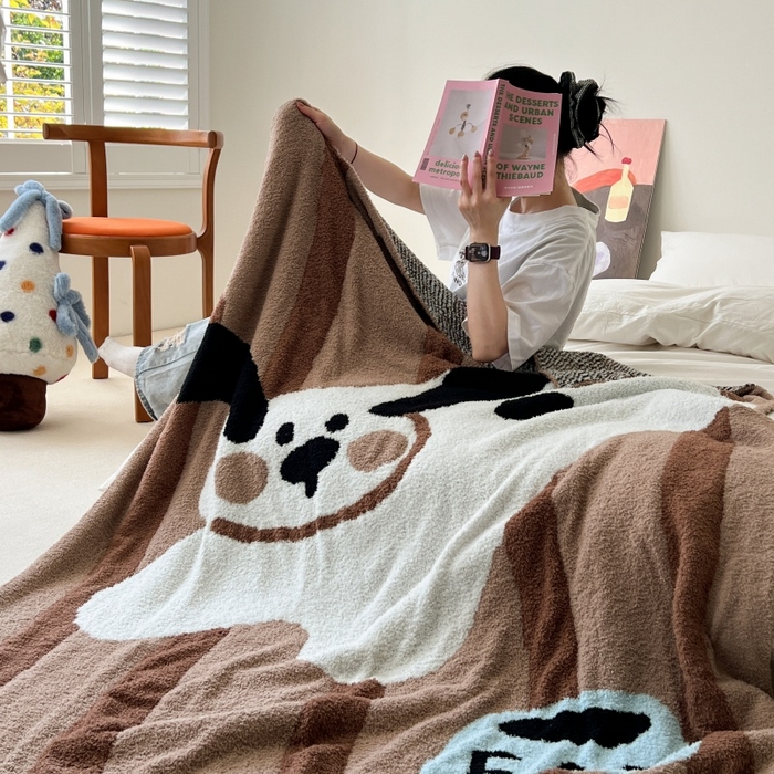 91家纺网 家纺一手货源 找家纺 法芙娜家纺 2025新款亲肤舒适半边绒毛毯 线条狗