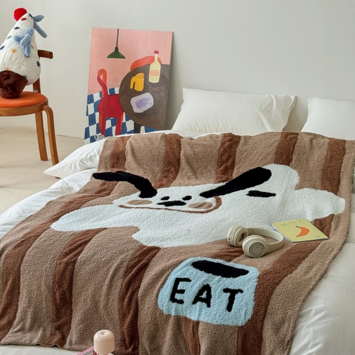 91家纺网 家纺一手货源 找家纺 法芙娜家纺 2025新款亲肤舒适半边绒毛毯 线条狗