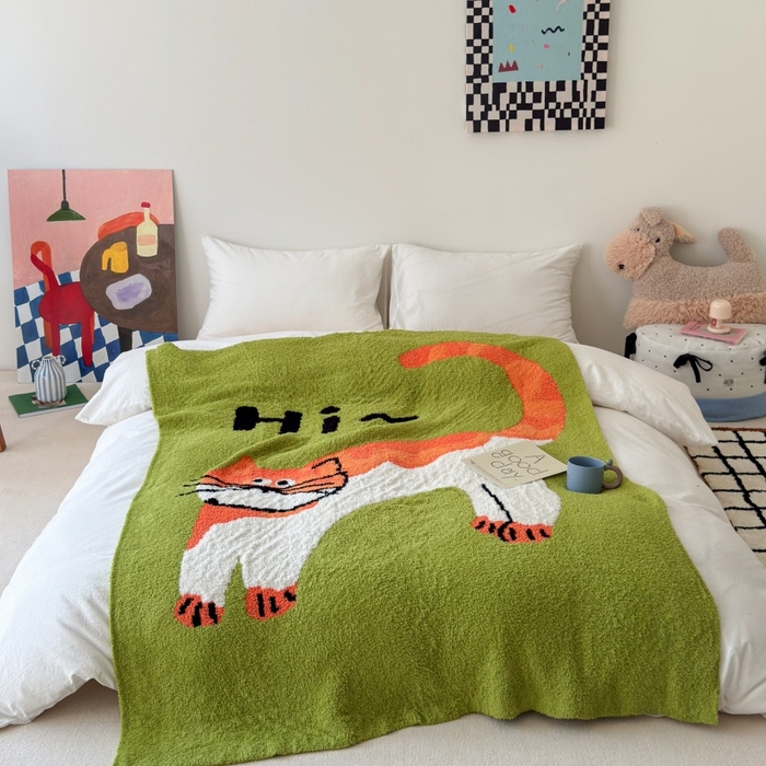 91家纺网 家纺一手货源 找家纺 法芙娜家纺 2025新款亲肤舒适半边绒毛毯 HI猫