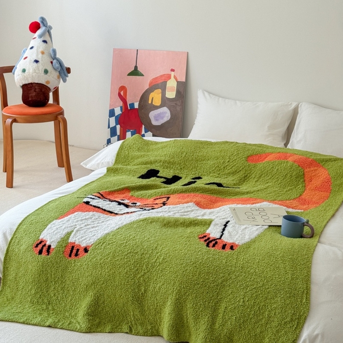 91家纺网 家纺一手货源 找家纺 法芙娜家纺 2025新款亲肤舒适半边绒毛毯 HI猫