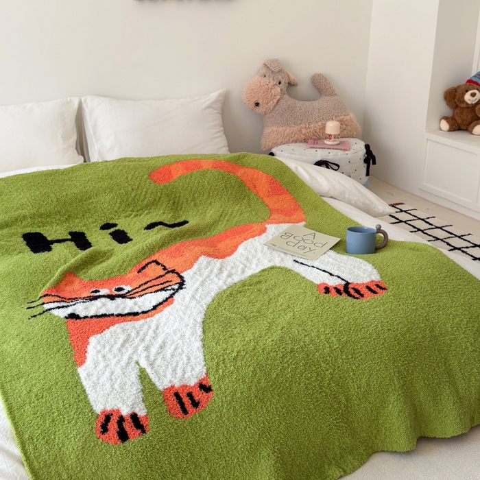 91家纺网 家纺一手货源 找家纺 法芙娜家纺 2025新款亲肤舒适半边绒毛毯 HI猫