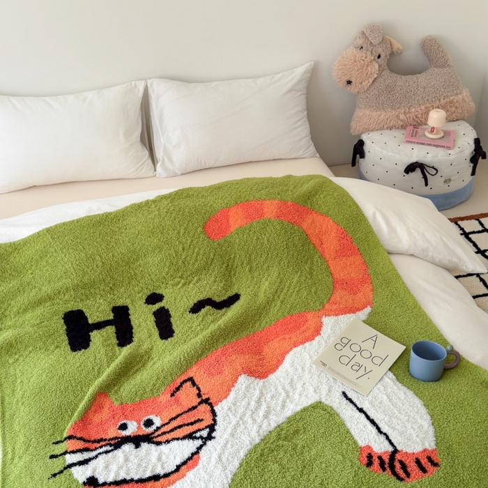 91家纺网 家纺一手货源 找家纺 法芙娜家纺 2025新款亲肤舒适半边绒毛毯 HI猫