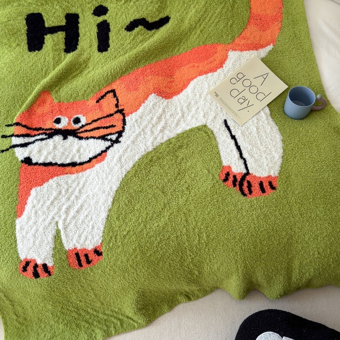 91家纺网 家纺一手货源 找家纺 法芙娜家纺 2025新款亲肤舒适半边绒毛毯 HI猫