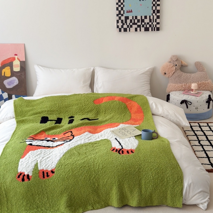 91家纺网 家纺一手货源 找家纺 法芙娜家纺 2025新款亲肤舒适半边绒毛毯 HI猫