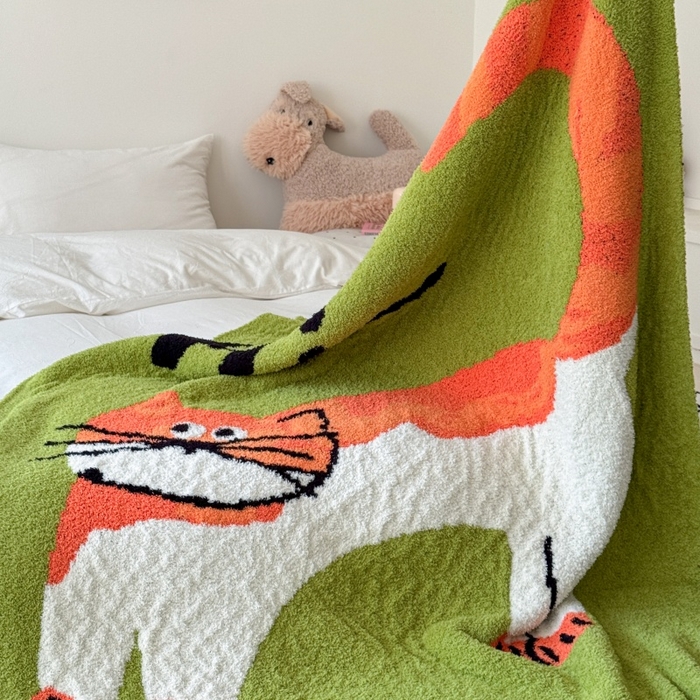 91家纺网 家纺一手货源 找家纺 法芙娜家纺 2025新款亲肤舒适半边绒毛毯 HI猫