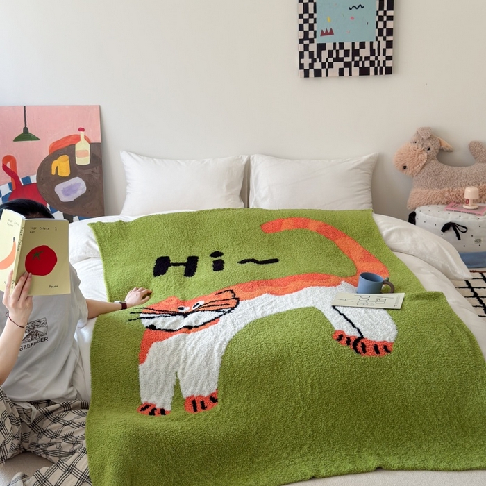 91家纺网 家纺一手货源 找家纺 法芙娜家纺 2025新款亲肤舒适半边绒毛毯 HI猫