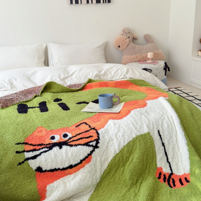 91家纺网 家纺一手货源 找家纺 法芙娜家纺 2025新款亲肤舒适半边绒毛毯 HI猫