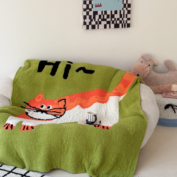 91家纺网 家纺一手货源 找家纺 法芙娜家纺 2025新款亲肤舒适半边绒毛毯 HI猫