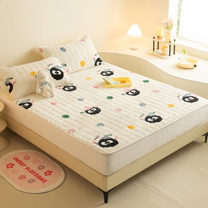 91家纺网 家纺一手货源 找家纺 眠博士 2025新款纯色简约牛奶绒夹棉床褥床笠系列-大床 牛奶绒夹棉床笠-莓烦恼