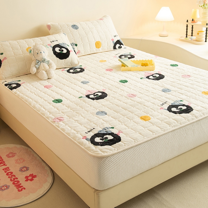 91家纺网 家纺一手货源 找家纺 眠博士 2025新款纯色简约牛奶绒夹棉床褥床笠系列-大床 牛奶绒夹棉床笠-莓烦恼