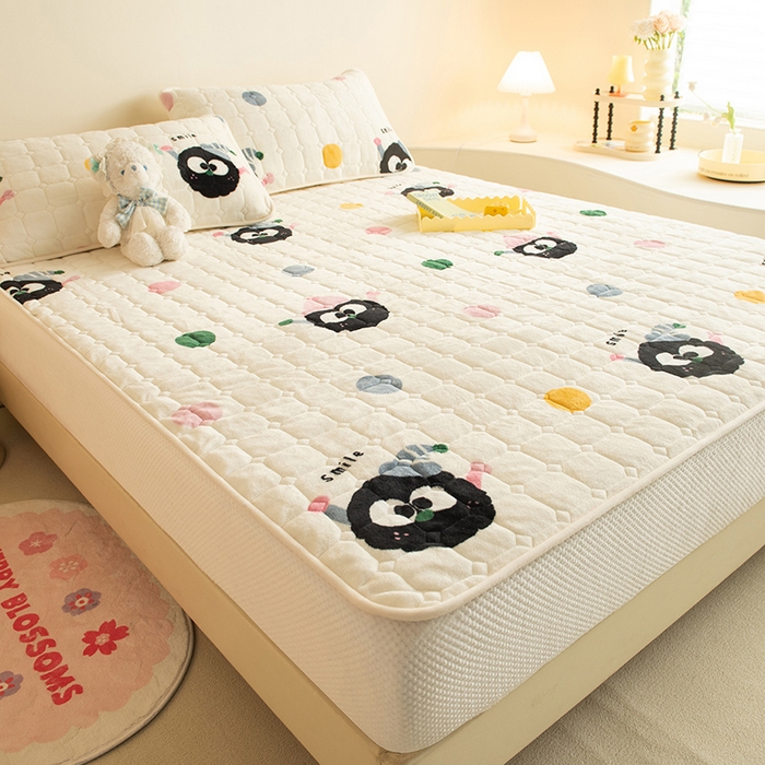 91家纺网 家纺一手货源 找家纺 眠博士 2025新款纯色简约牛奶绒夹棉床褥床笠系列-大床 牛奶绒夹棉床笠-莓烦恼