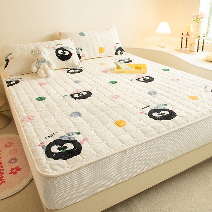 91家纺网 家纺一手货源 找家纺 眠博士 2025新款纯色简约牛奶绒夹棉床褥床笠系列-大床 牛奶绒夹棉床笠-莓烦恼