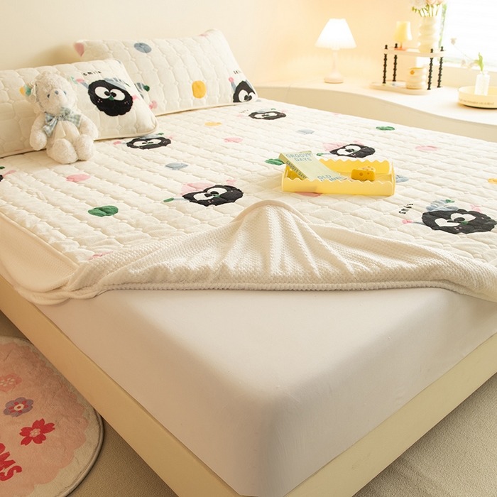 91家纺网 家纺一手货源 找家纺 眠博士 2025新款纯色简约牛奶绒夹棉床褥床笠系列-大床 牛奶绒夹棉床笠-莓烦恼