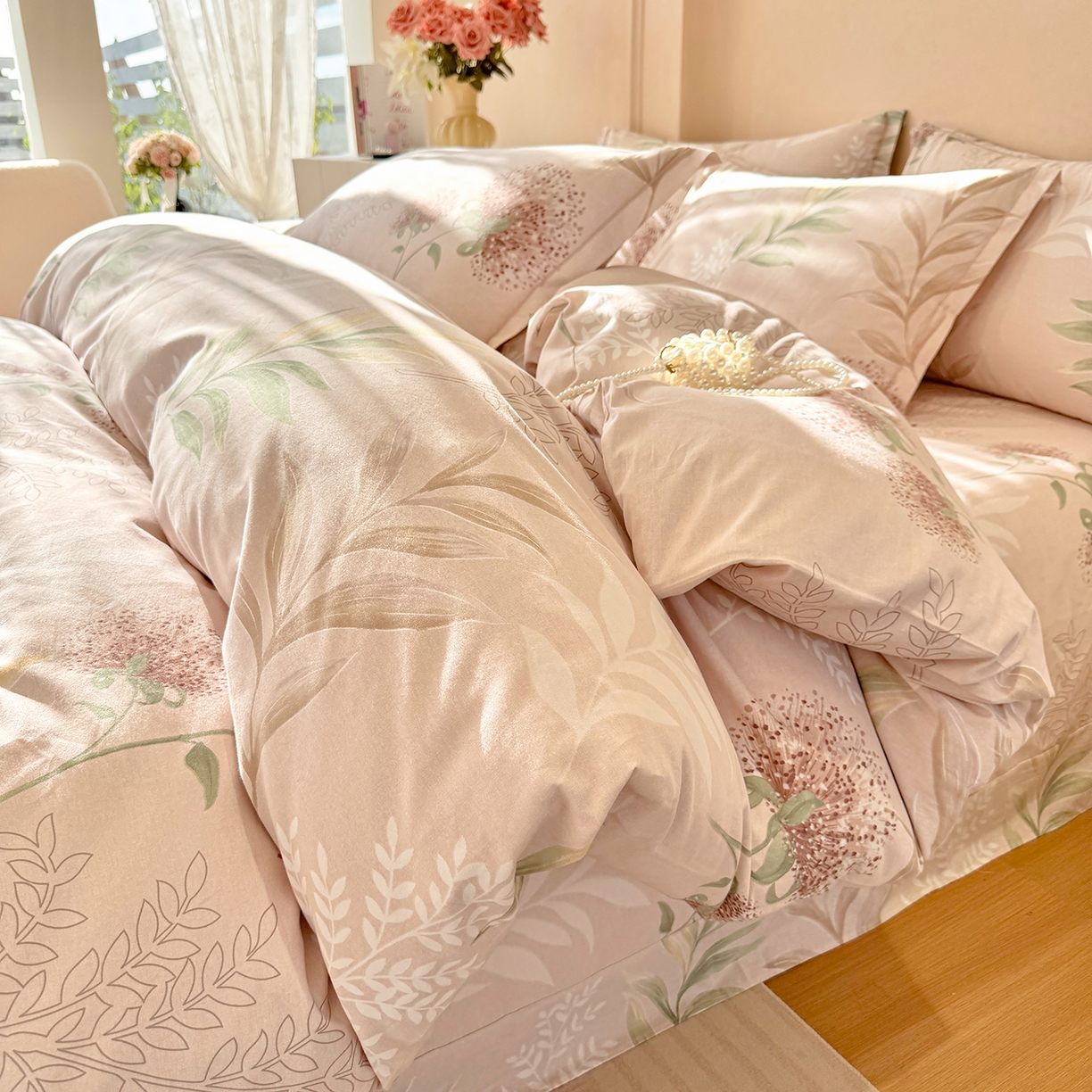 91家纺网 家纺一手货源 找家纺 壹贝家纺 2025新款A类100%全棉加厚磨毛四件套系列 和风雅颂-桔