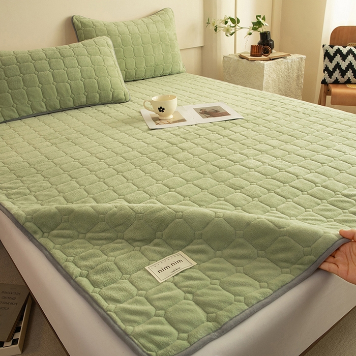 眠博士 2025新款纯色简约牛奶绒夹棉床褥床笠系列-大床 牛奶绒夹棉床褥-苹果绿