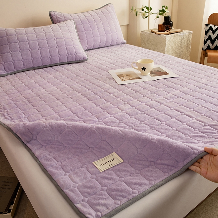 眠博士 2025新款纯色简约牛奶绒夹棉床褥床笠系列-大床 牛奶绒夹棉床褥-丁香紫