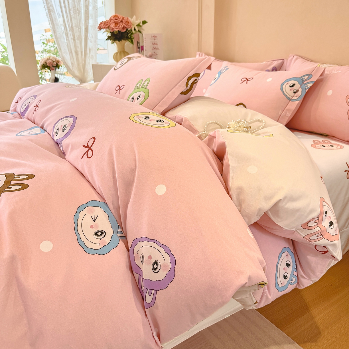 91家纺网 家纺一手货源 找家纺 壹贝家纺 2025新款A类100%全棉加厚磨毛四件套系列 拉多-粉