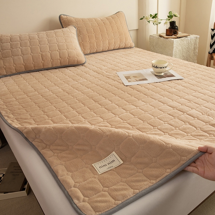眠博士 2025新款纯色简约牛奶绒夹棉床褥床笠系列-大床 牛奶绒夹棉床褥-暖咖