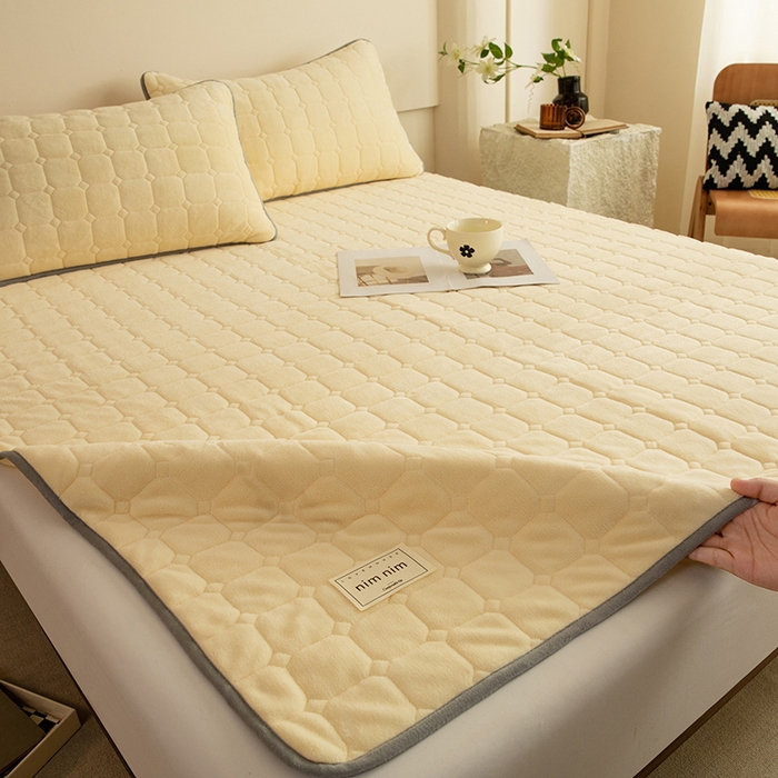 眠博士 2025新款纯色简约牛奶绒夹棉床褥床笠系列-大床 牛奶绒夹棉床褥-鹅黄