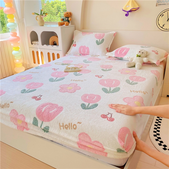 91家纺网 家纺一手货源 找家纺 梦尚舒 2025新款180克雪花绒床笠单品床笠床笠单件 粉色郁金香