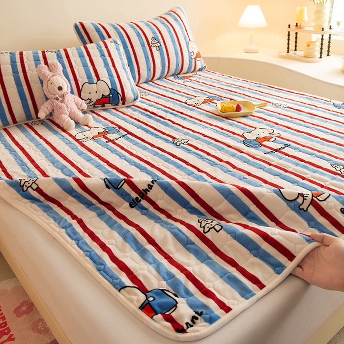 眠博士 2025新款纯色简约牛奶绒夹棉床褥床笠系列-大床 牛奶绒夹棉床褥-快乐小象