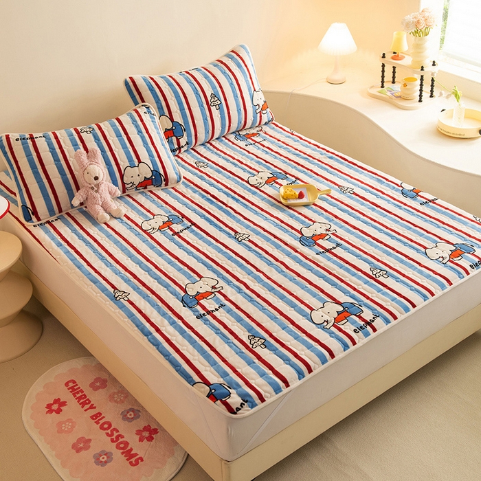 91家纺网 家纺一手货源 找家纺 眠博士 2025新款纯色简约牛奶绒夹棉床褥床笠系列-大床 牛奶绒夹棉床褥-快乐小象