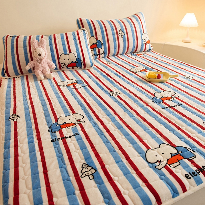 91家纺网 家纺一手货源 找家纺 眠博士 2025新款纯色简约牛奶绒夹棉床褥床笠系列-大床 牛奶绒夹棉床褥-快乐小象