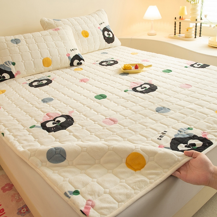 眠博士 2025新款纯色简约牛奶绒夹棉床褥床笠系列-大床 牛奶绒夹棉床褥-莓烦恼