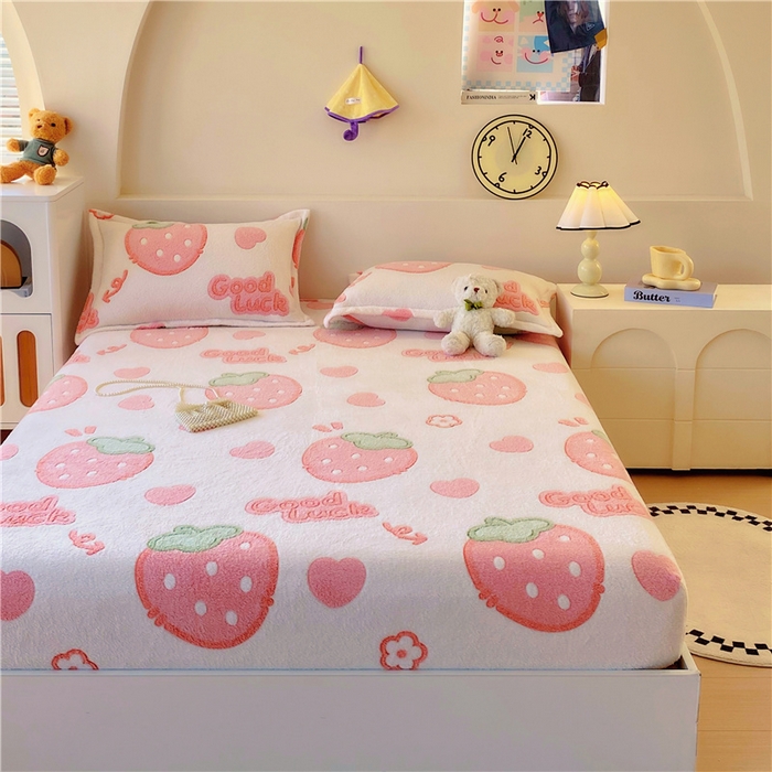 91家纺网 家纺一手货源 找家纺 梦尚舒 2025新款180克雪花绒床笠单品床笠床笠单件 啵啵草莓