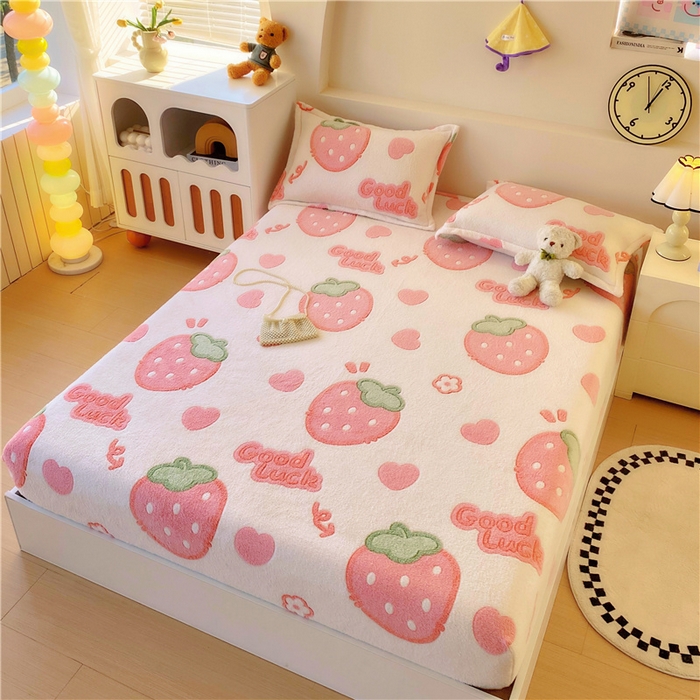 91家纺网 家纺一手货源 找家纺 梦尚舒 2025新款180克雪花绒床笠单品床笠床笠单件 啵啵草莓