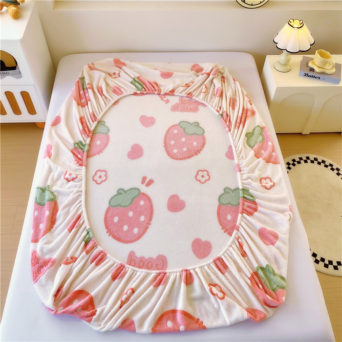 91家纺网 家纺一手货源 找家纺 梦尚舒 2025新款180克雪花绒床笠单品床笠床笠单件 啵啵草莓