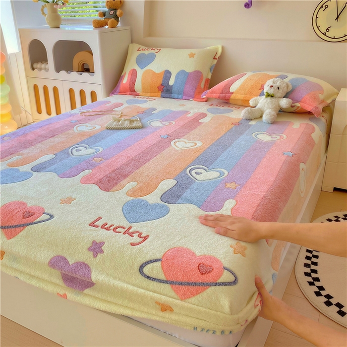 梦尚舒 2025新款180克雪花绒床笠单品床笠床笠单件 彩虹爱心