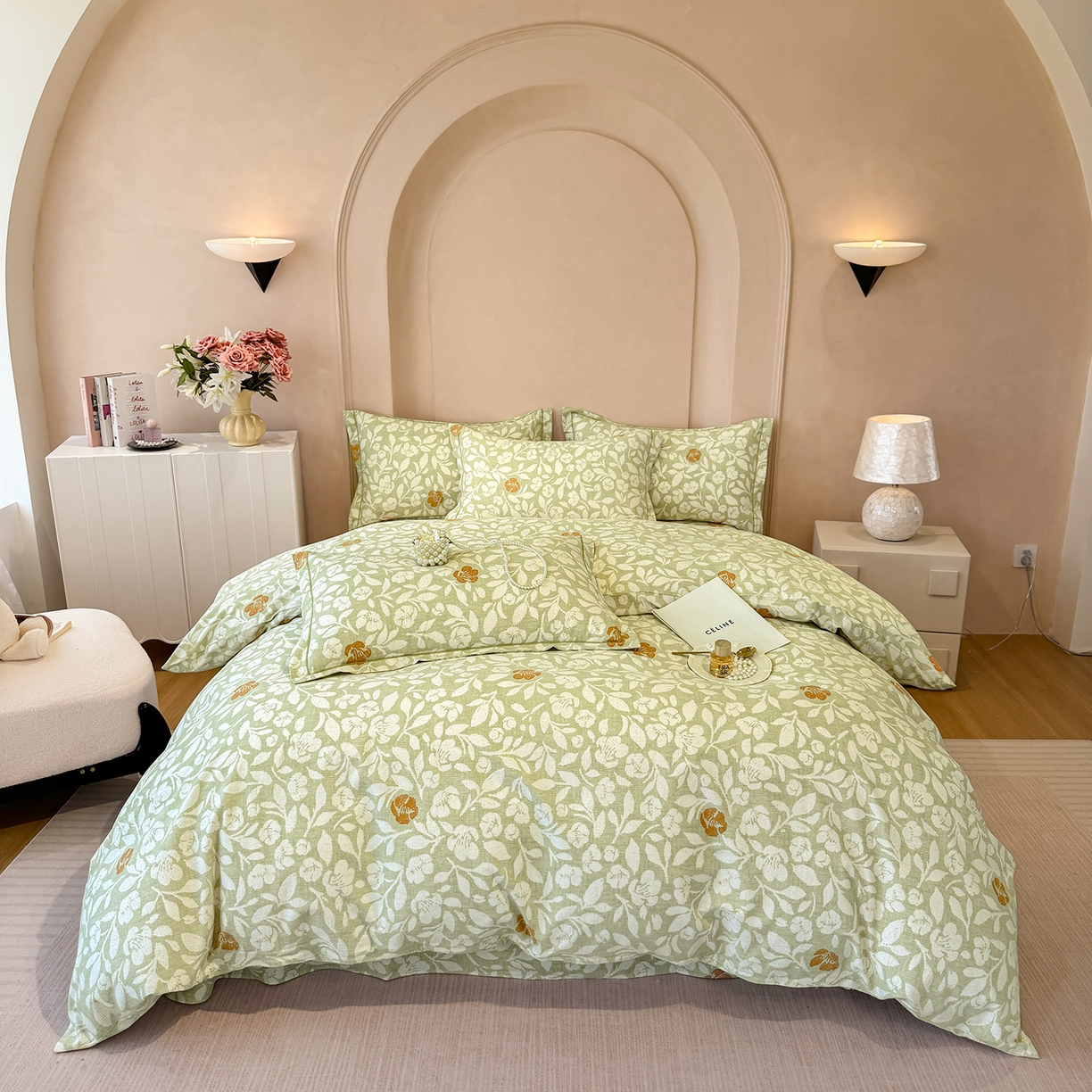 91家纺网 家纺一手货源 找家纺 壹贝家纺 2025新款A类100%全棉加厚磨毛四件套系列 芷绿