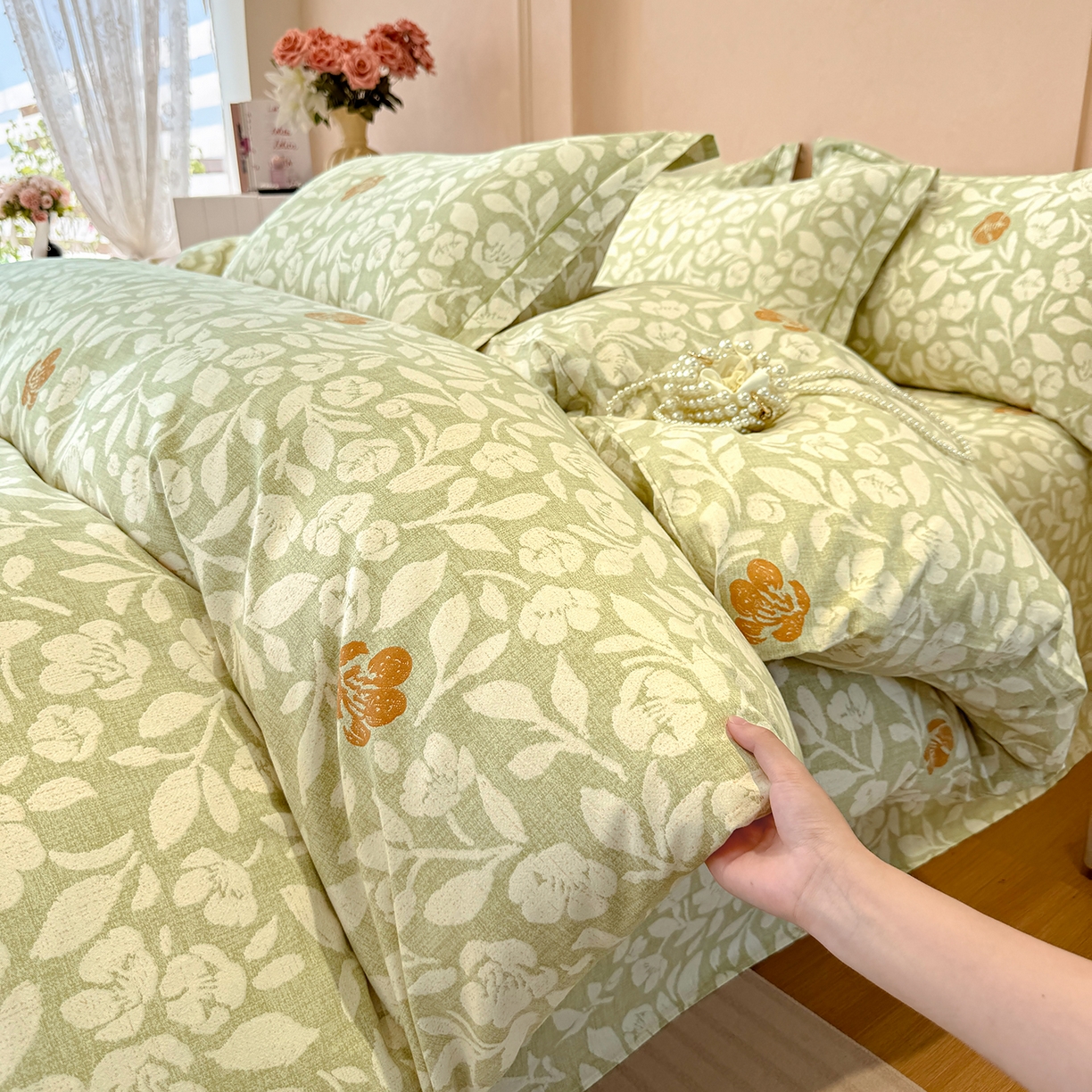 91家纺网 家纺一手货源 找家纺 壹贝家纺 2025新款A类100%全棉加厚磨毛四件套系列 芷绿