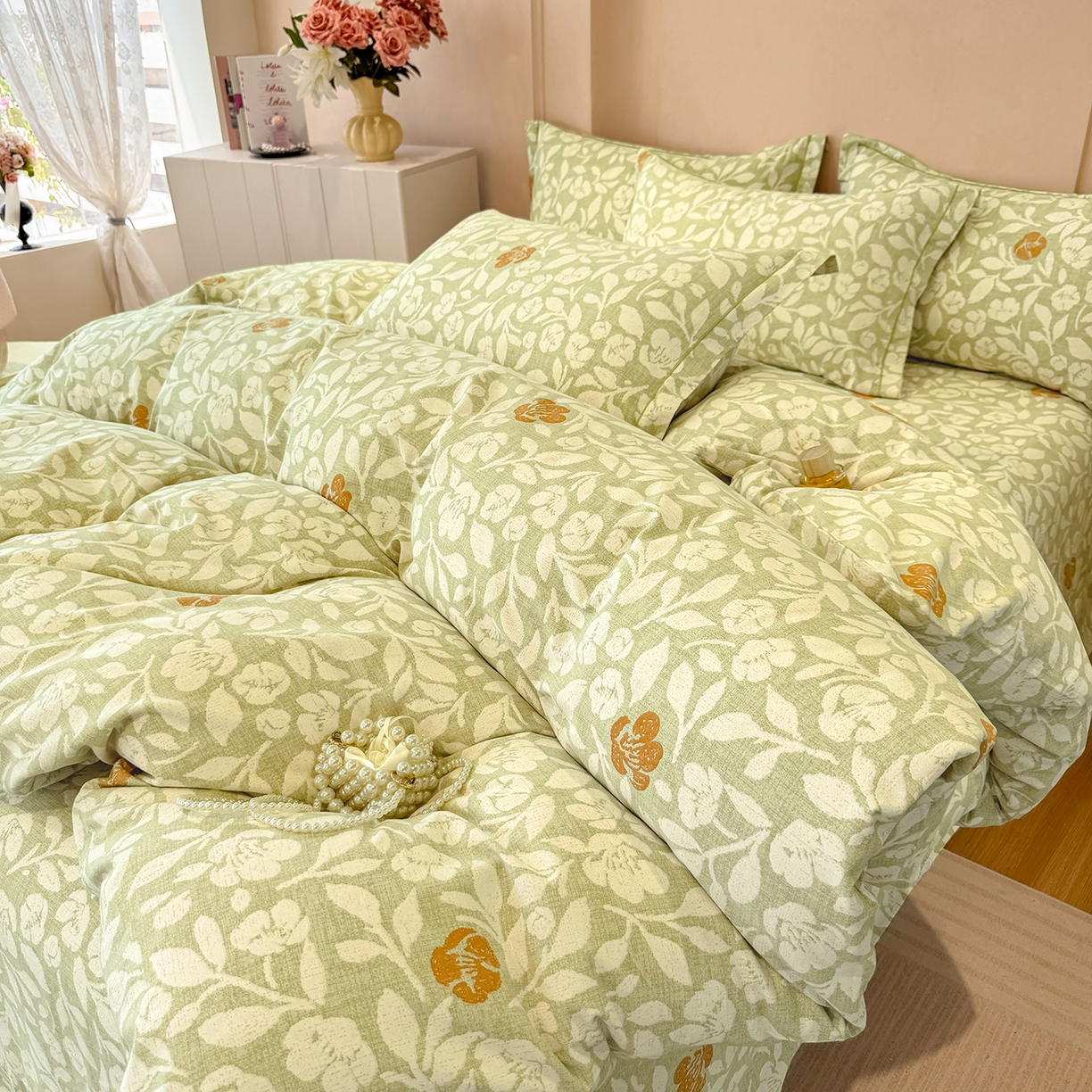 91家纺网 家纺一手货源 找家纺 壹贝家纺 2025新款A类100%全棉加厚磨毛四件套系列 芷绿