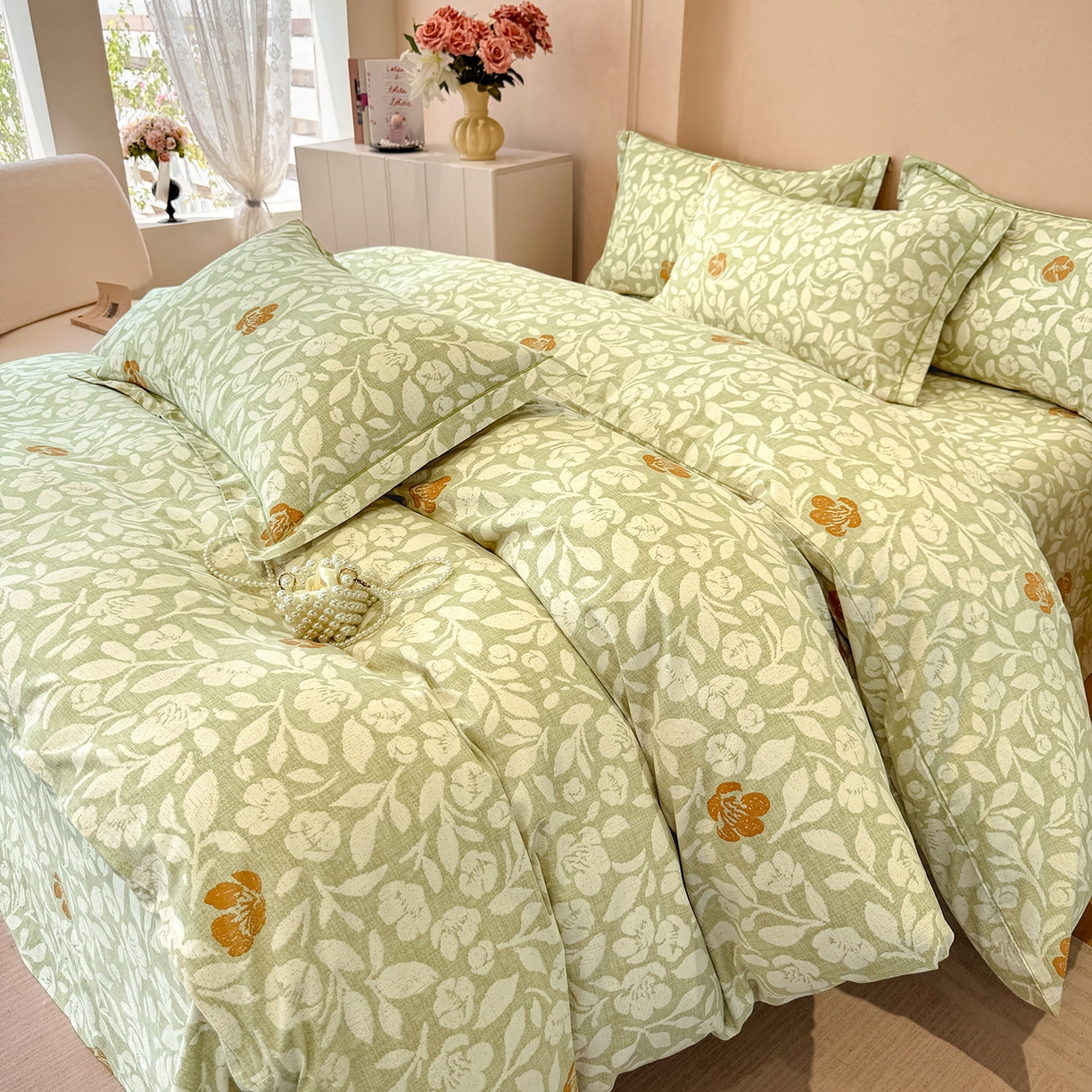 91家纺网 家纺一手货源 找家纺 壹贝家纺 2025新款A类100%全棉加厚磨毛四件套系列 芷绿