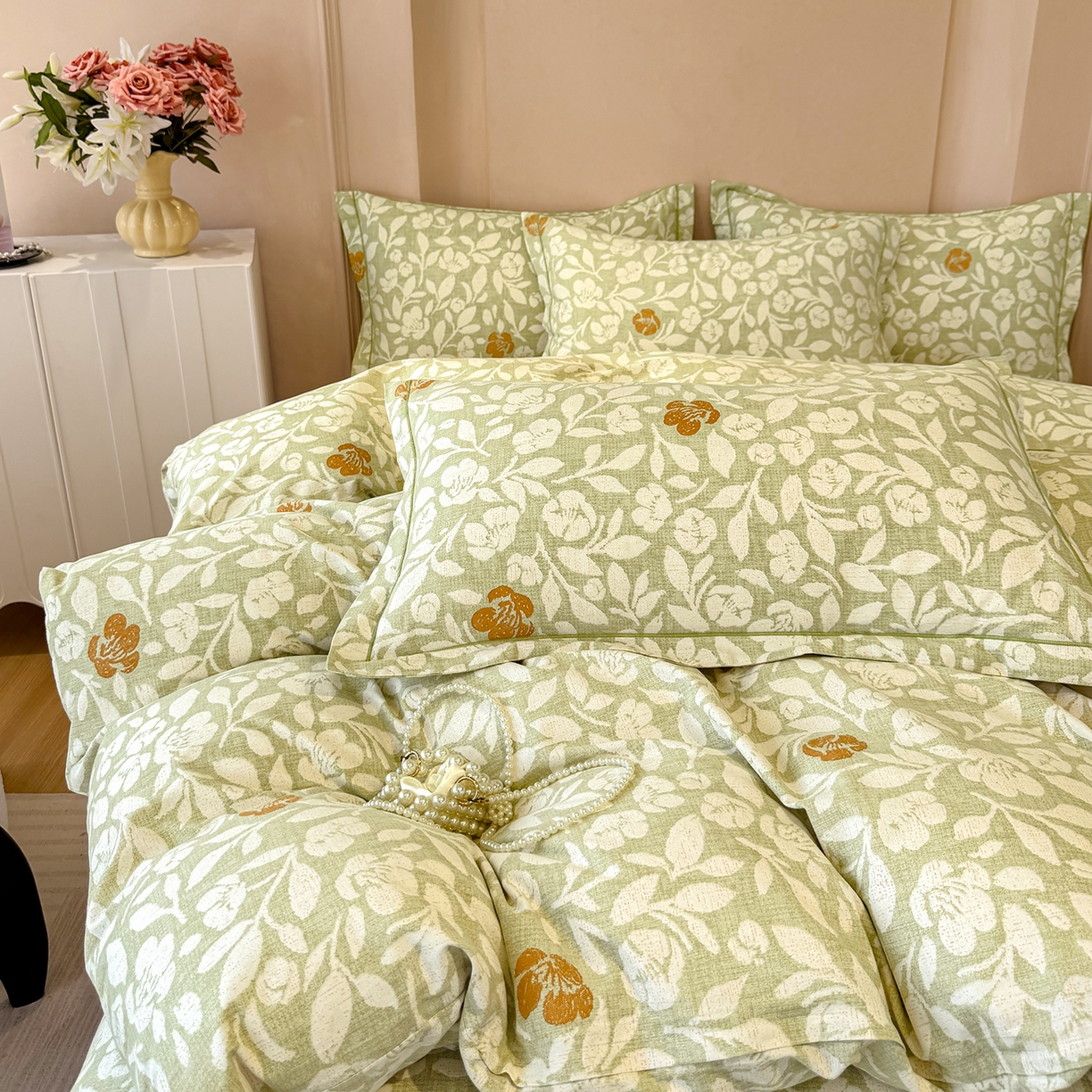 91家纺网 家纺一手货源 找家纺 壹贝家纺 2025新款A类100%全棉加厚磨毛四件套系列 芷绿