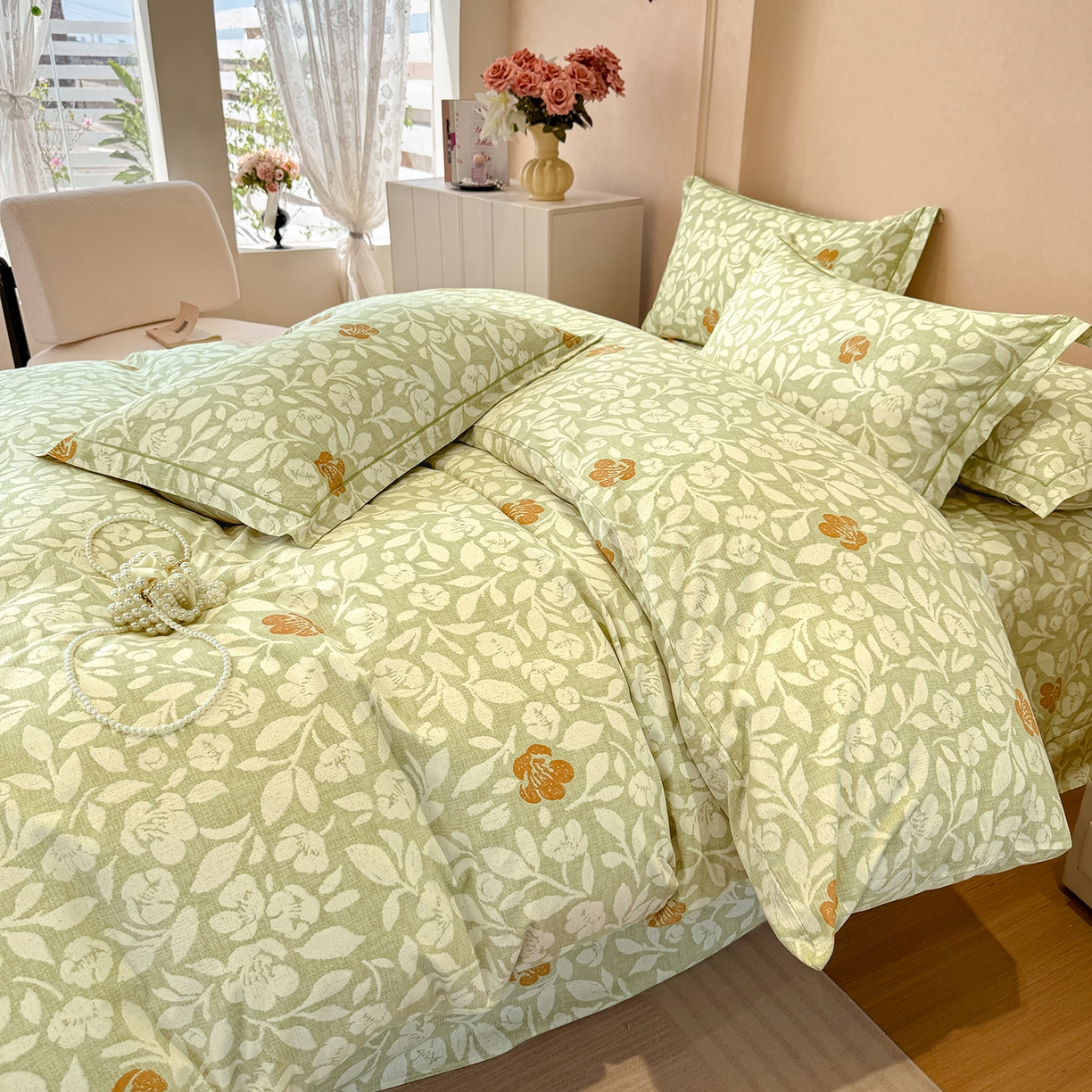 91家纺网 家纺一手货源 找家纺 壹贝家纺 2025新款A类100%全棉加厚磨毛四件套系列 芷绿