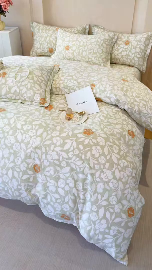 91家纺网 家纺一手货源 找家纺 壹贝家纺 2025新款A类100%全棉加厚磨毛四件套系列 芷绿