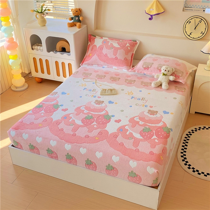 91家纺网 家纺一手货源 找家纺 梦尚舒 2025新款180克雪花绒床笠单品床笠床笠单件 草莓蛋糕