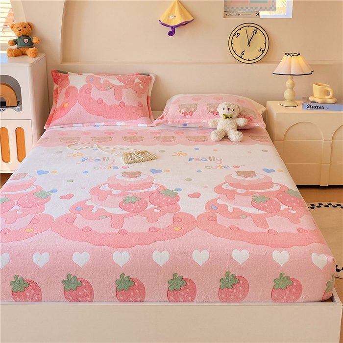 91家纺网 家纺一手货源 找家纺 梦尚舒 2025新款180克雪花绒床笠单品床笠床笠单件 草莓蛋糕