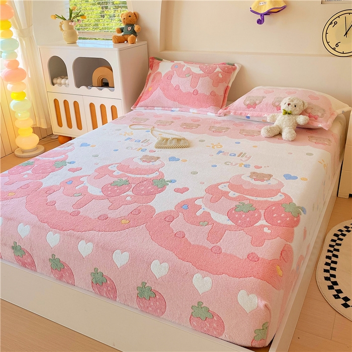 91家纺网 家纺一手货源 找家纺 梦尚舒 2025新款180克雪花绒床笠单品床笠床笠单件 草莓蛋糕