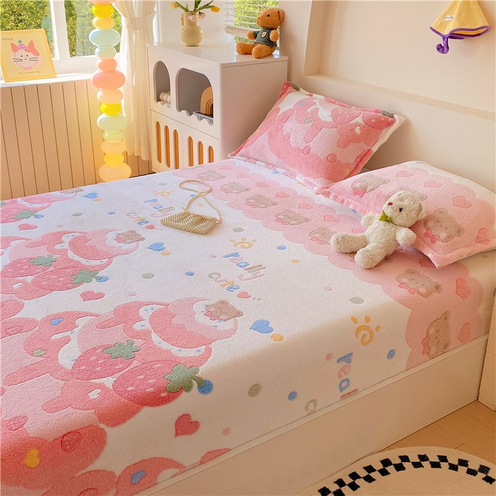 91家纺网 家纺一手货源 找家纺 梦尚舒 2025新款180克雪花绒床笠单品床笠床笠单件 草莓蛋糕