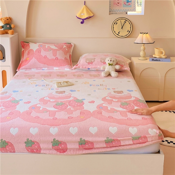 91家纺网 家纺一手货源 找家纺 梦尚舒 2025新款180克雪花绒床笠单品床笠床笠单件 草莓蛋糕