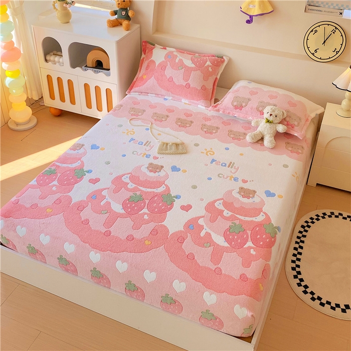 91家纺网 家纺一手货源 找家纺 梦尚舒 2025新款180克雪花绒床笠单品床笠床笠单件 草莓蛋糕