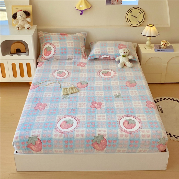 91家纺网 家纺一手货源 找家纺 梦尚舒 2025新款180克雪花绒床笠单品床笠床笠单件 草莓心愿