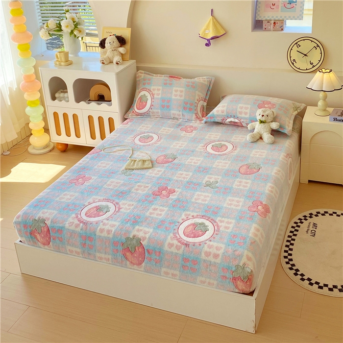 91家纺网 家纺一手货源 找家纺 梦尚舒 2025新款180克雪花绒床笠单品床笠床笠单件 草莓心愿